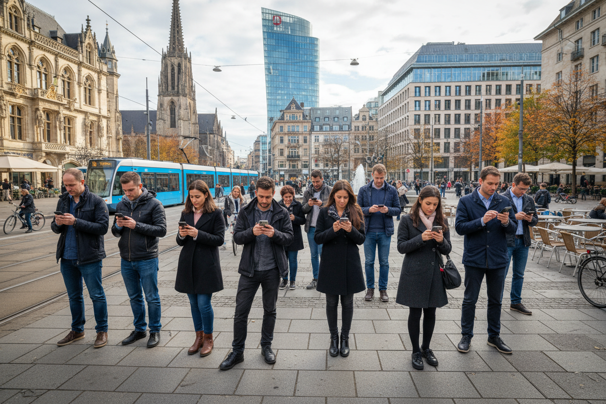 gente con celulares en Europa